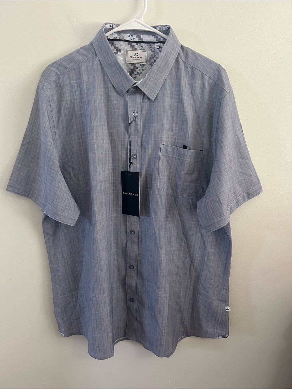 7 Diamonds 4-Way Stretch Men’s Shirt Sz XXL Short Sleeve Gray Vista Print NWT